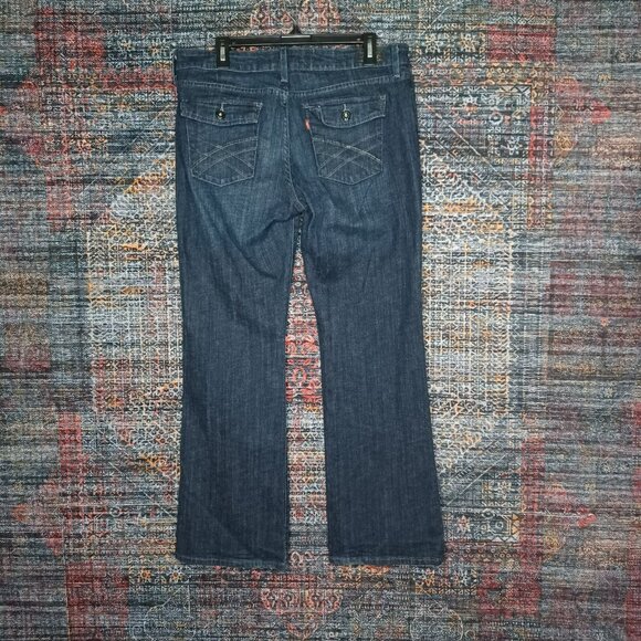 Levis womens women dark distressed 545 lowrise stretch flap boot jeans 14x32 EUC - Picture 2 of 8
